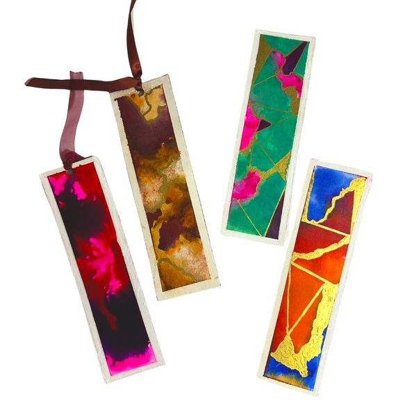 Set of 4  Bookmarks Vibrant Hand Painted Original Watercolor Abstract Design - Picture 4 of 7